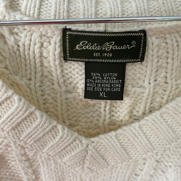 Eddie Bauer Cable Knit Ivory V-Neck Sweater - XL - Picture 3 of 8